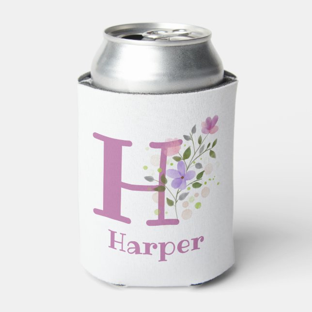 Harper Name mit floralem Design Dosenkühler (Kanne Vorderseite)