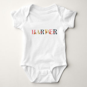 HARPER Namens Kunst mit bestickten Blumen Baby Strampler