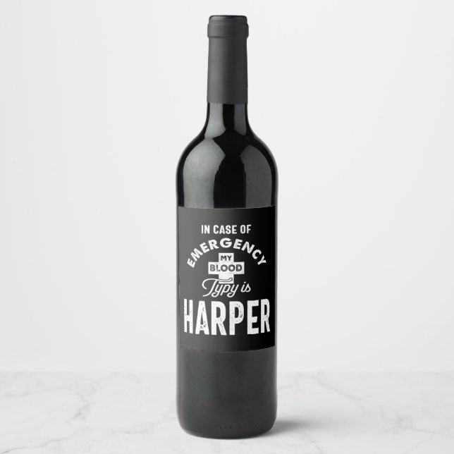 Harper Personalisiert Name Birthday Gift Weinetikett (Vorderseite)