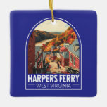 Harpers Ferry West Virginia Reiseplan Vintag Keramikornament<br><div class="desc">Harpers Ferry Retro Vektor Reise Design. Harpers Ferry ist eine Stadt in West Virginia. Die Wege führen durch den National Historical Park Harpers Ferry,  der aus Gebäude des 19. Jahrhunderts besteht.</div>
