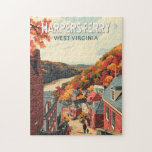 Harpers Ferry West Virginia Reiseplan Vintag Puzzle<br><div class="desc">Harpers Ferry Retro Vektor Reise Design. Harpers Ferry ist eine Stadt in West Virginia. Die Wege führen durch den National Historical Park Harpers Ferry,  der aus Gebäude des 19. Jahrhunderts besteht.</div>
