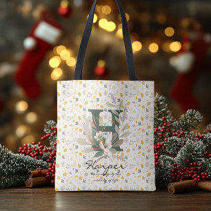 Harper's Floral Harmony - Boho Chic Monogram Tragetaschen Mit Langen Trägern