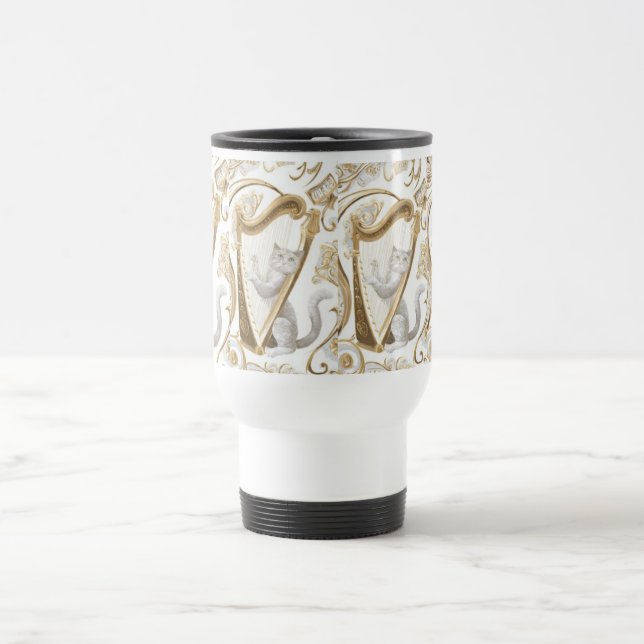 Harpist Cat Mug – Elegant Whimsy Reisebecher (Mittel)