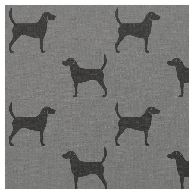 Harrier Dog Silhouetten Grau und Schwarz Gemustert Stoff (Nahaufnahme)