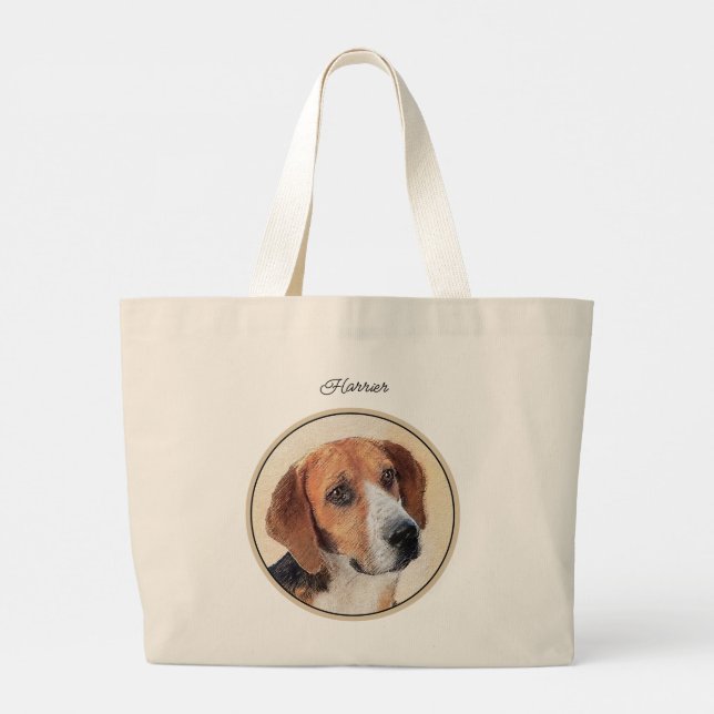 Harrier Painting Niedliche Original Hunde Kunst Jumbo Stoffbeutel (Rückseite)