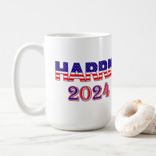 Harris 2024 Präsident Demokrat USA Flag Text Kaffeetasse