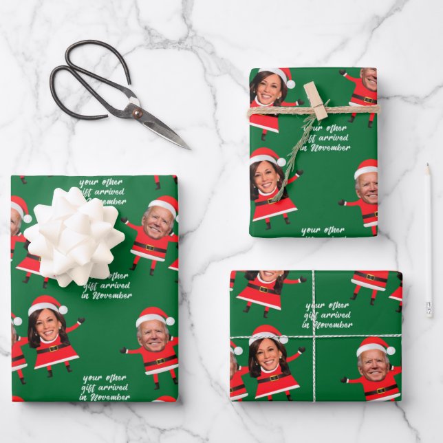 Harris Biden Funny Santa Wrapping Paper Geschenkpapier Set (Vorderseite)