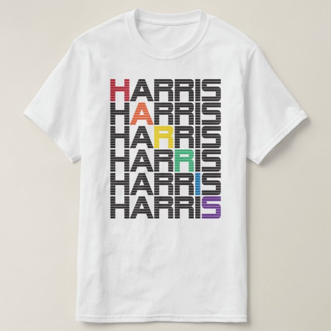 Harris-Regenbogen-Text-Stapel T-Shirt (Design vorne)