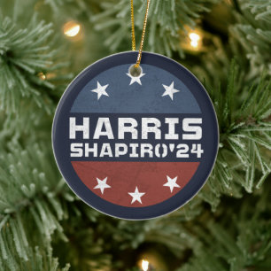 Harris Shapiro 2024 Vintage Rot Blau Keramik Ornament