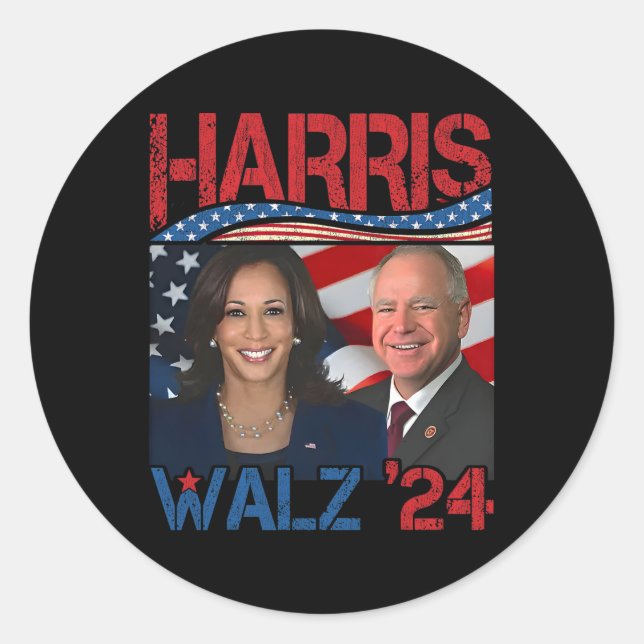 Harris Tim Walz Waltz 3 Runder Aufkleber (Vorderseite)