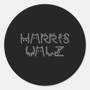 Harris Tim Walz Waltz Cat Letter Schriftart Design Runder Aufkleber