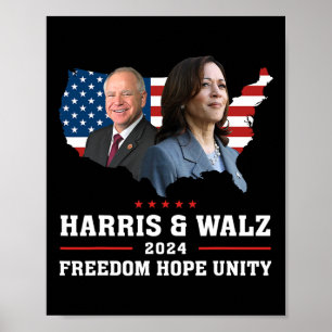 Harris W 2024 Freedom Hope Unity Political Kamala Poster