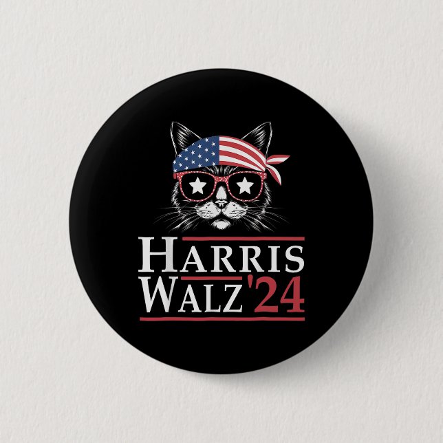 Harris W 2024 Funny Cat Election Kamala Harris Tim Button (Vorderseite)