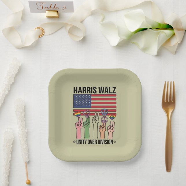 Harris Waltz 2024 Unity over Division Pappteller (Hochzeit)