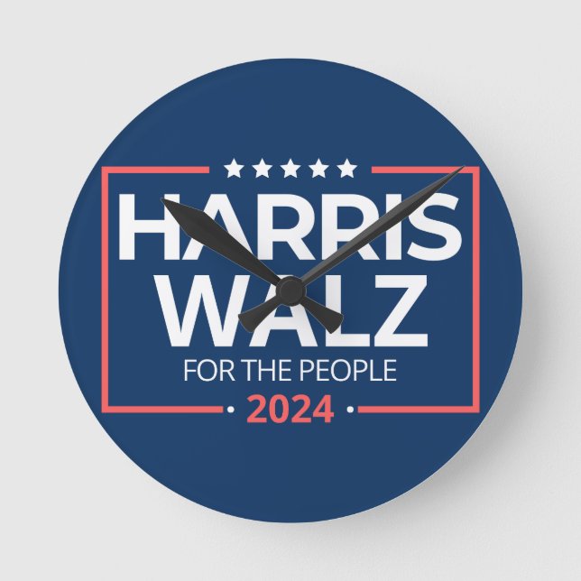 Harris Waltz 2024 Wahl Kamala Harris Tim Waltz Runde Wanduhr (Vorderseite)