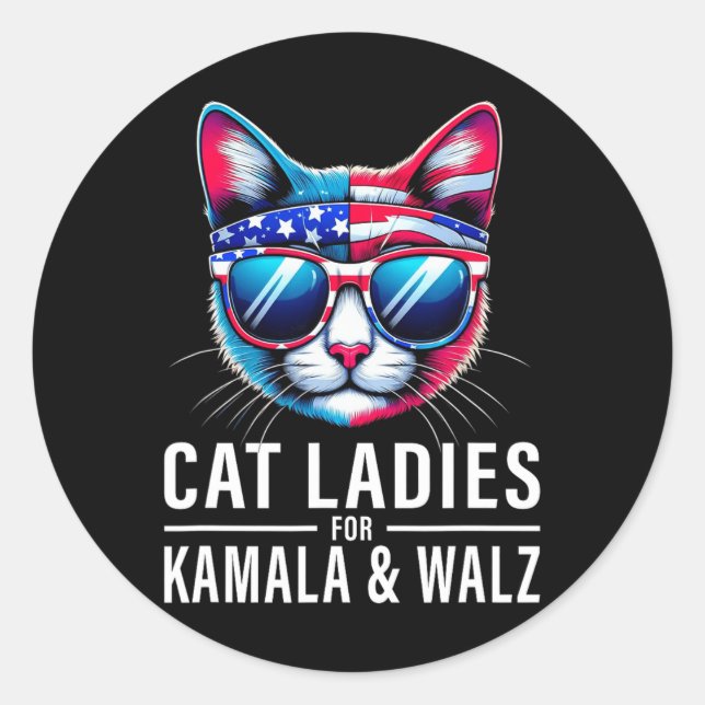 Harris Waltz Cat Lady Harris Waltz 2024 Kamala Har Runder Aufkleber (Vorderseite)