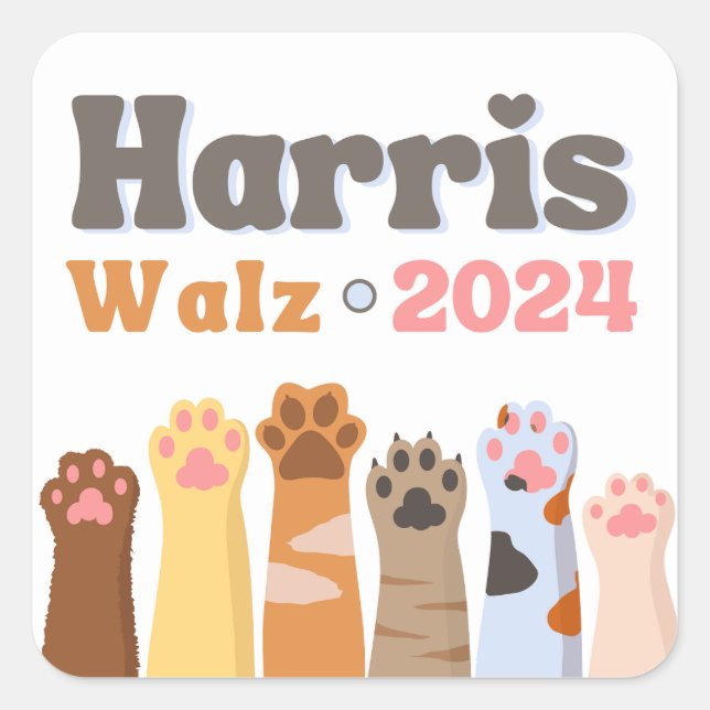 Harris Walz 2024 Cat Ladys Democrat Wahl Quadratischer Aufkleber (Vorderseite)