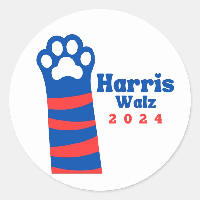 Harris Walz 2024 Cat Ladys Democrat Wahl Runder Aufkleber (Vorderseite)