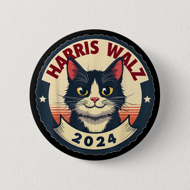 Harris Walz 2024 Funny Cat Election Kamala Harris Button (Vorderseite)
