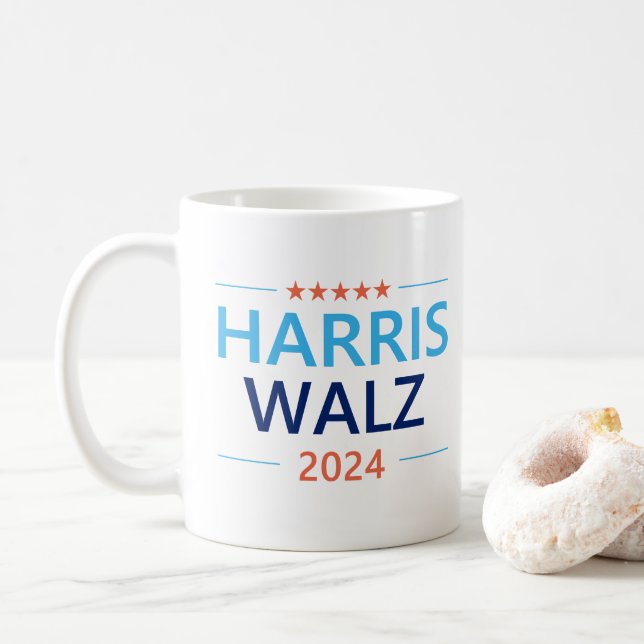 Harris Walz 2024 für Präsident Kaffeetasse (Mit Donut)