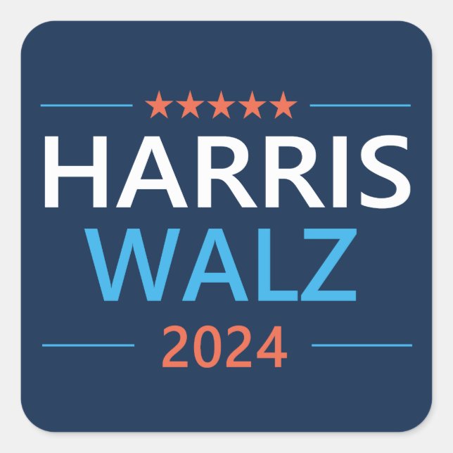 Harris Walz 2024 für Präsident Quadratischer Aufkleber (Vorderseite)