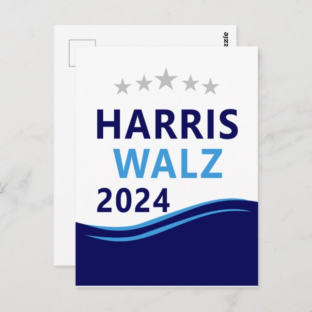 Harris Walz 2024 für President Blue Wave Postkarte (Vorne/Hinten)