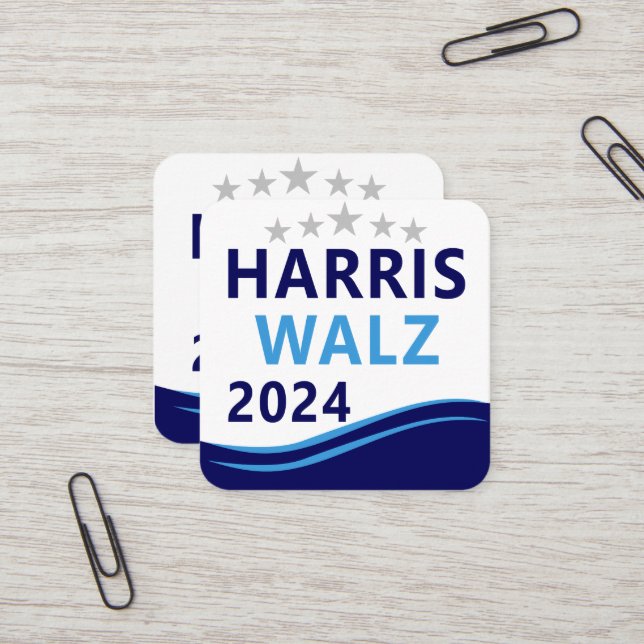 Harris Walz 2024 für President Blue Wave Quadratische Visitenkarte (Vorderseite/Rückseite Beispiel)