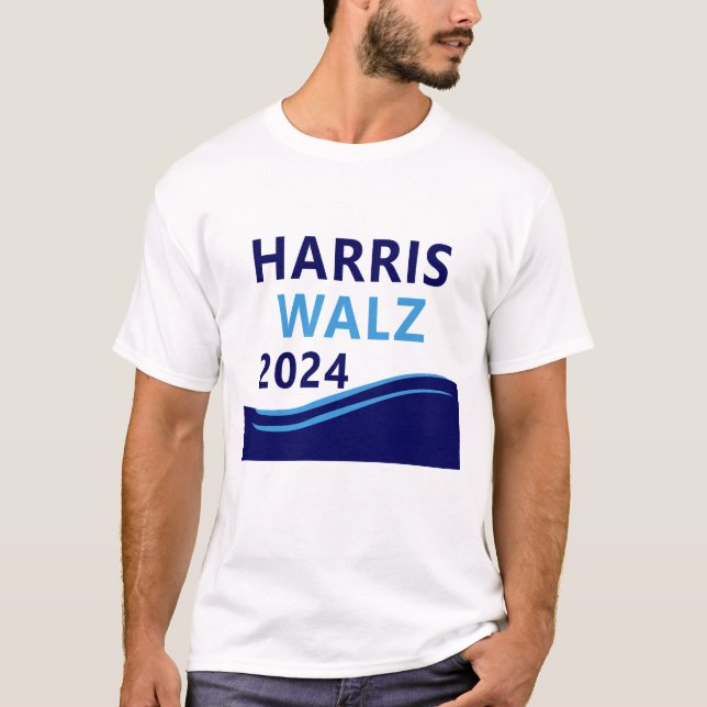 Harris Walz 2024 für President Blue Wave T-Shirt (Vorderseite)