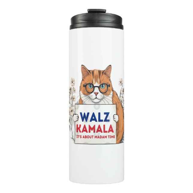 Harris Walz 2024 kamala cat Thermosbecher (Vorderseite)