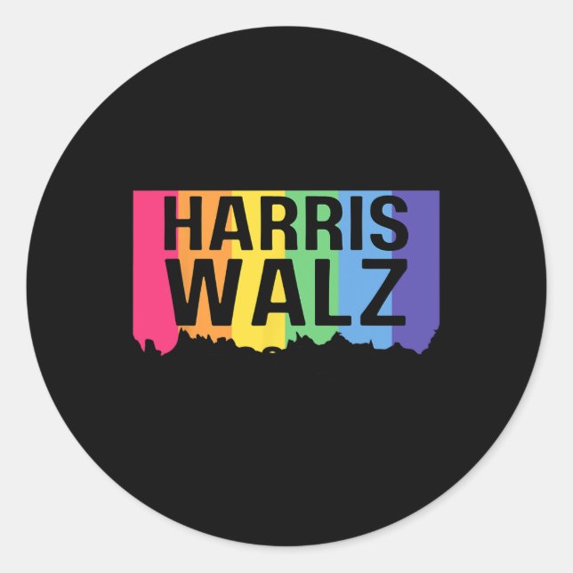 Harris Walz 2024 Lgbtq Gay Pride Rainbow Kamala Ha Runder Aufkleber (Vorderseite)