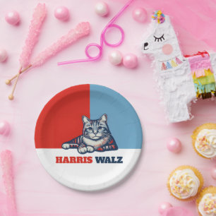 Harris Walz 2024 offensichtlich Katze Pappteller