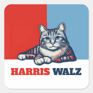 Harris Walz 2024 offensichtlich Katze Quadratischer Aufkleber