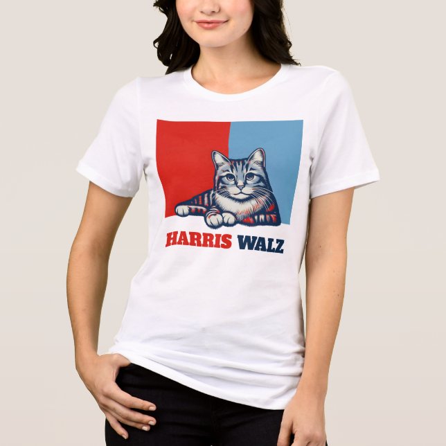 Harris Walz 2024 offensichtlich Katze Tri-Blend Shirt (Vorderseite)