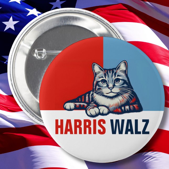 Harris Walz 2024 offensichtlich Red Blue Cat Button (Von Creator hochgeladen)