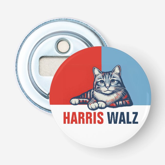 Harris Walz 2024 offensichtlich Red Blue Cat Flaschenöffner (Vorderseite)