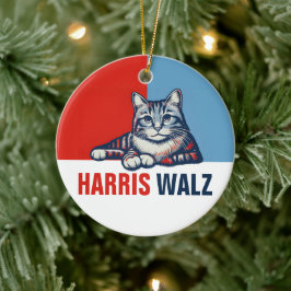 Harris Walz 2024 offensichtlich Red Blue Cat Keramik Ornament