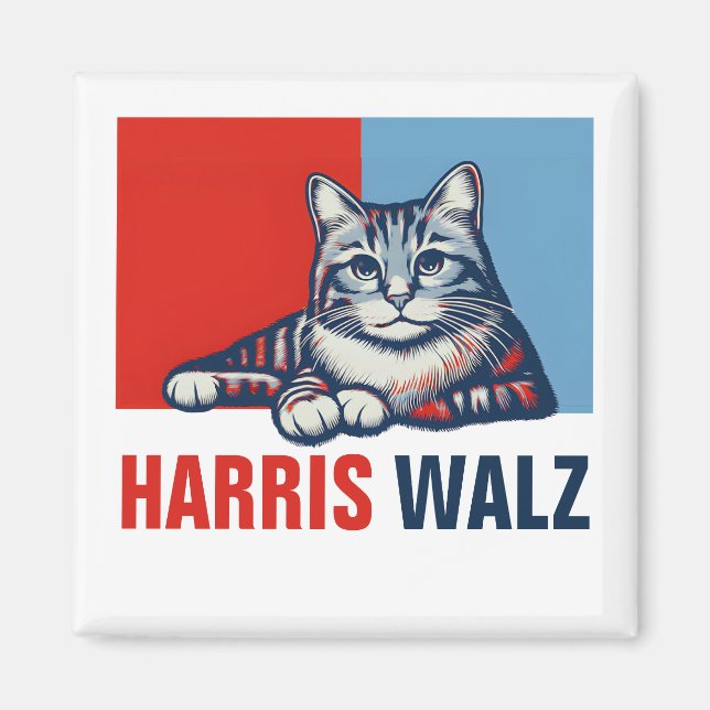 Harris Walz 2024 offensichtlich Red Blue Cat Magnet (Vorne)