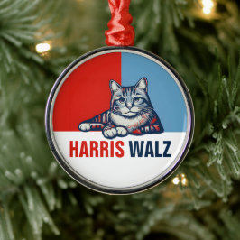 Harris Walz 2024 offensichtlich Red Blue Cat Ornament Aus Metall