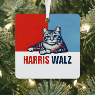 Harris Walz 2024 offensichtlich Red Blue Cat Ornament Aus Metall