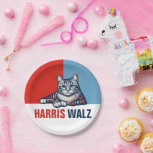Harris Walz 2024 offensichtlich Red Blue Cat Pappteller