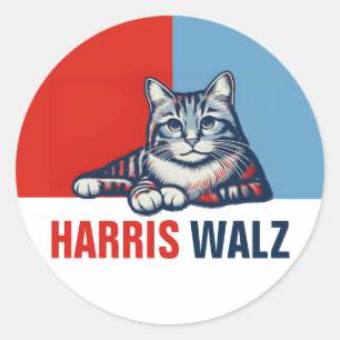 Harris Walz 2024 offensichtlich Red Blue Cat Runder Aufkleber