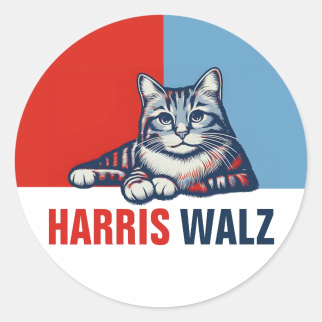 Harris Walz 2024 offensichtlich Red Blue Cat Runder Aufkleber (Vorderseite)