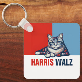 Harris Walz 2024 offensichtlich Red Blue Cat Schlüsselanhänger