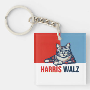 Harris Walz 2024 offensichtlich Red Blue Cat Schlüsselanhänger