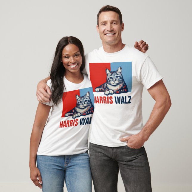 Harris Walz 2024 offensichtlich Red Blue Cat T-Shirt (Unisex)