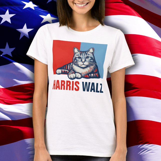 Harris Walz 2024 offensichtlich Red Blue Cat T-Shirt (Von Creator hochgeladen)