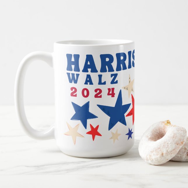 Harris Walz 2024 Party-Wahlen zum Demokraten Kaffeetasse (Mit Donut)