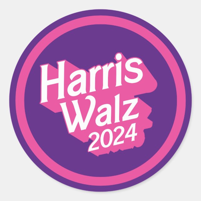 Harris Walz 2024 Pink Runder Aufkleber (Vorderseite)