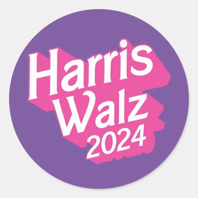 Harris Walz 2024 Pink Runder Aufkleber (Vorderseite)