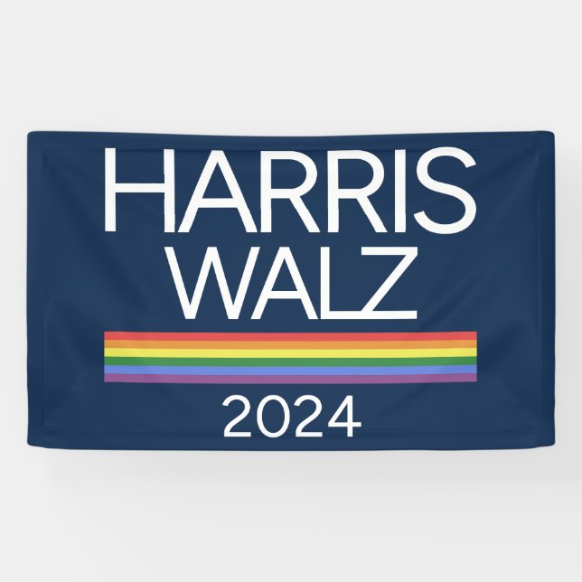 Harris Walz 2024 Rainbow LGBTQ Pride Flag Banner (Horizontal)
